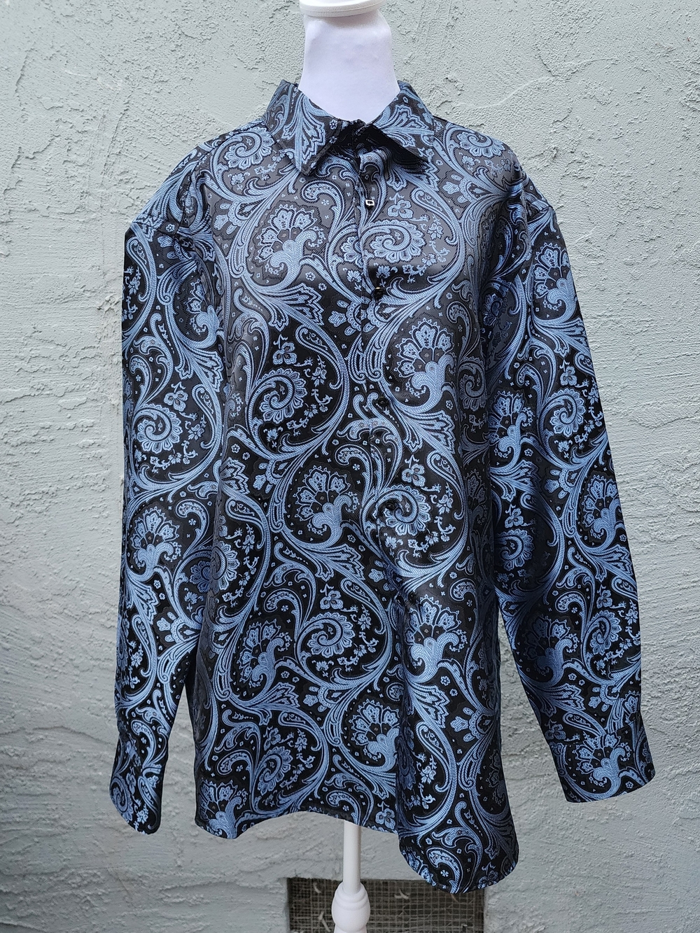 Robert Graham Limited Ed. Silk 2XL Blue Black Paisley Luxury Shirt 162/200 Rare